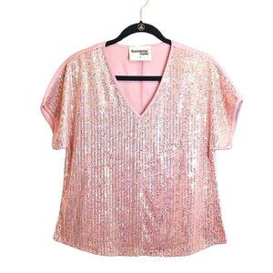 SAVANNA JANE WOMEN'S PINK SEQUIN SHORT SLEEVE TOP - SIZE S